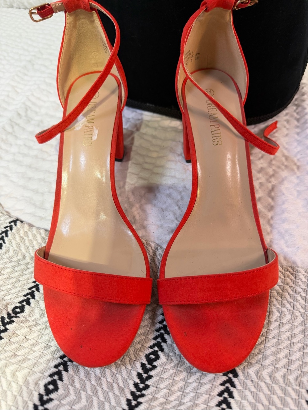 Dream Pairs Red Suede Ankle-Strap Block Heel Sandals